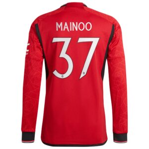 Manchester United Cup Home Authentic Shirt 2023-24 Long Sleeve with Mainoo 37 printing