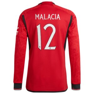 Manchester United Cup Home Authentic Shirt 2023-24 Long Sleeve with Malacia 12 printing