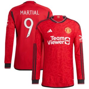 Manchester United Cup Home Authentic Shirt 2023-24 Long Sleeve with Martial 9 printing