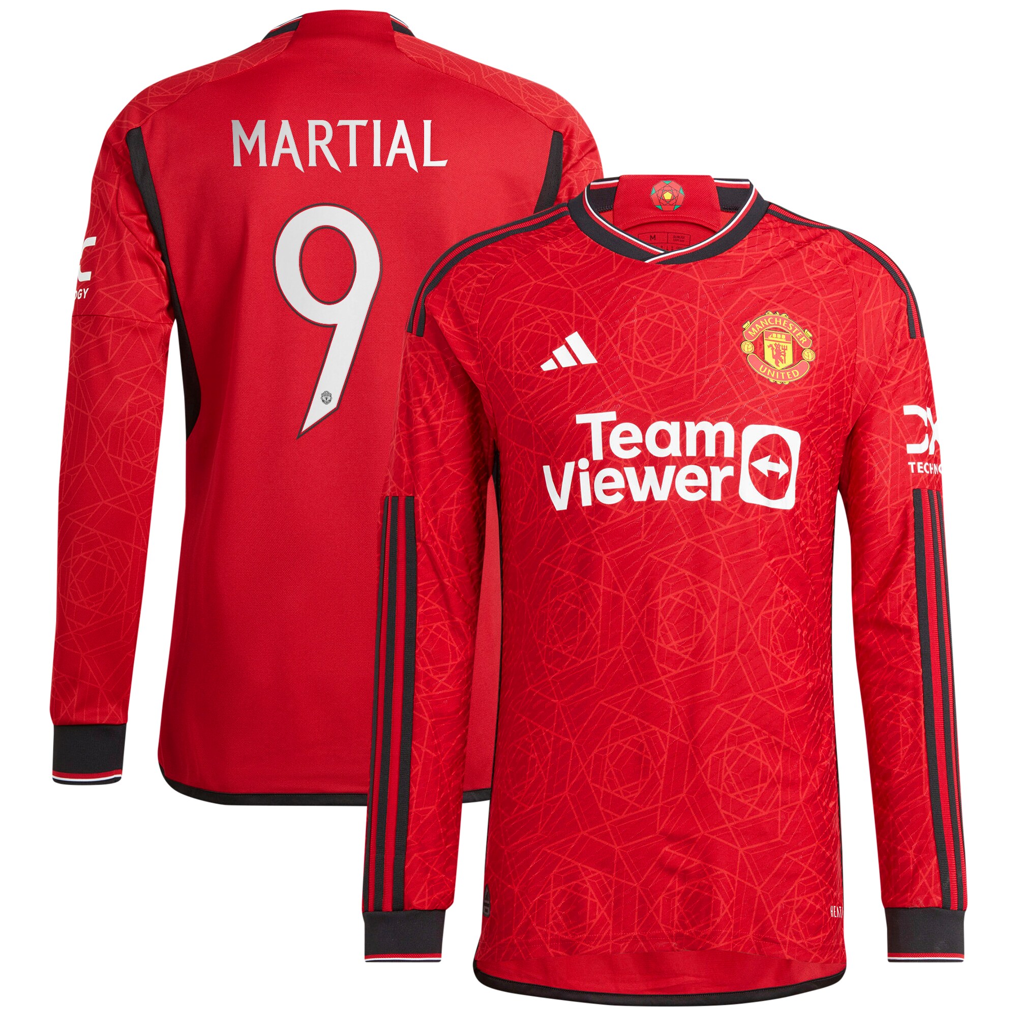Manchester United Cup Home Authentic Shirt 2023-24 Long Sleeve with Martial 9 printing