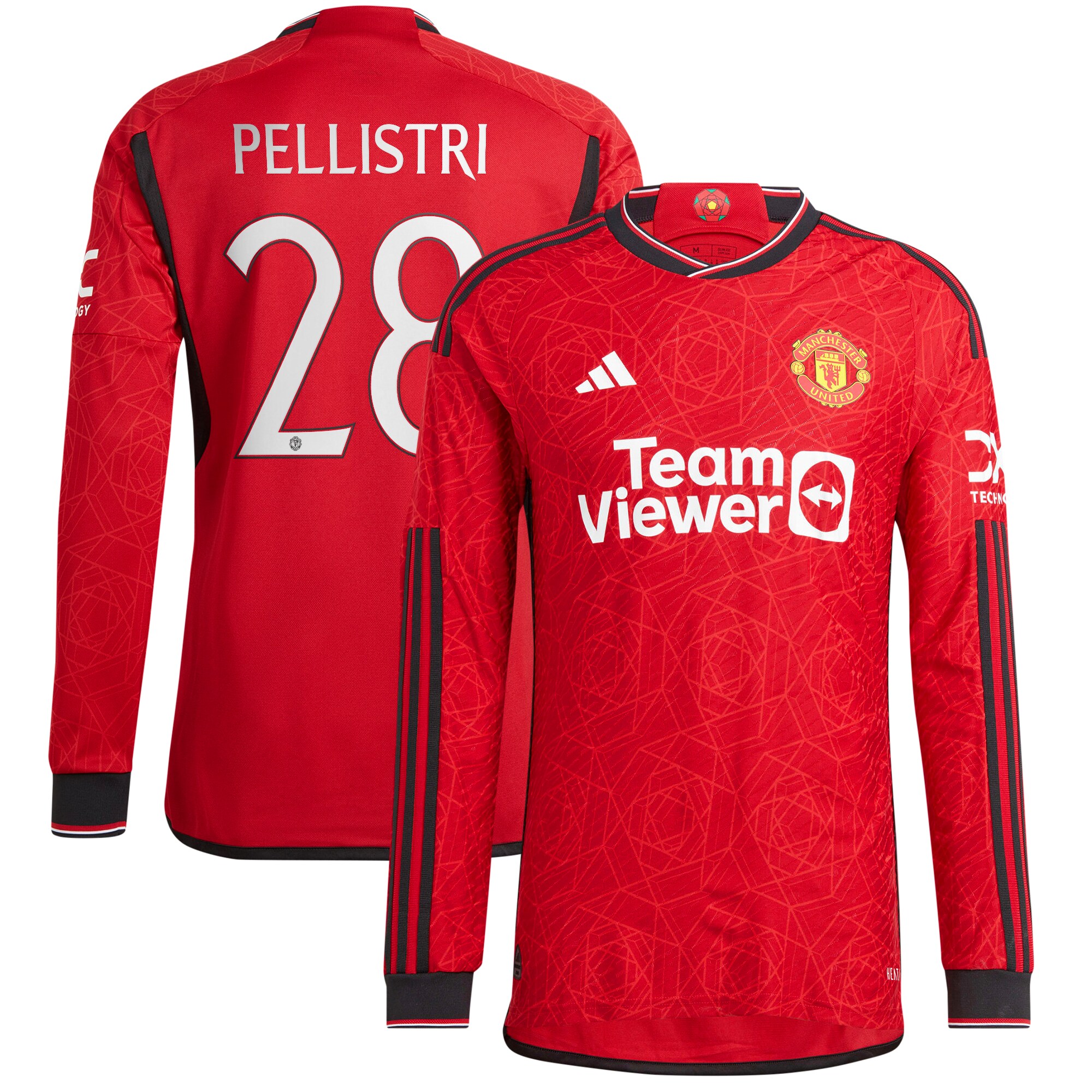 Manchester United Cup Home Authentic Shirt 2023-24 Long Sleeve with Pellistri 28 printing