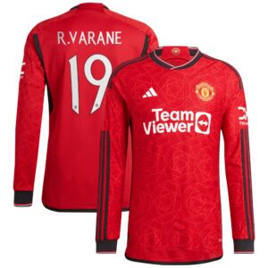 Manchester United Cup Home Authentic Shirt 2023-24 Long Sleeve with R. Varane 19 printing