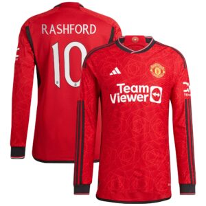 Manchester United Cup Home Authentic Shirt 2023-24 Long Sleeve with Rashford 10 printing