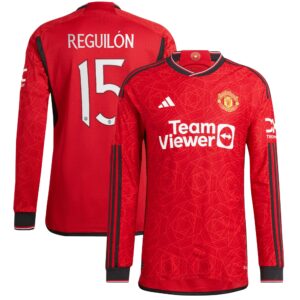 Manchester United Cup Home Authentic Shirt 2023-24 Long sleeve with Reguilón 15 printing