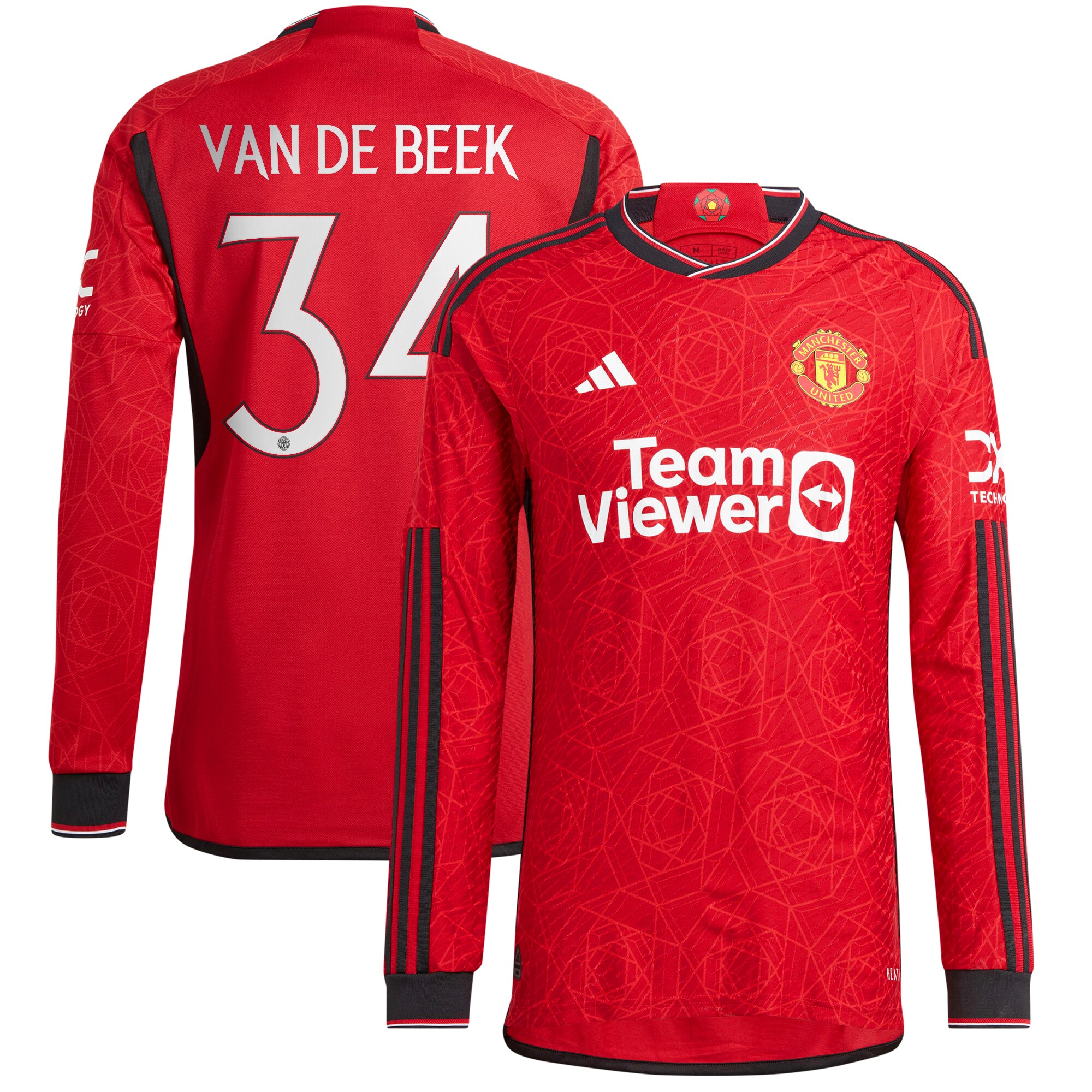 Manchester United Cup Home Authentic Shirt 2023-24 Long Sleeve with Van De Beek 34 printing