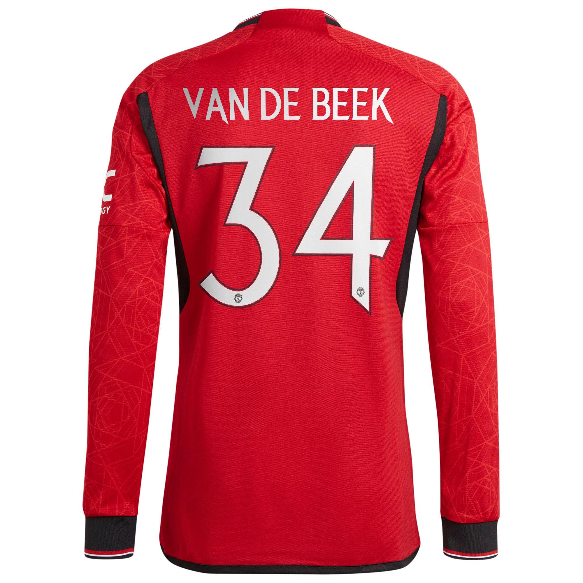 Manchester United Cup Home Authentic Shirt 2023-24 Long Sleeve with Van De Beek 34 printing