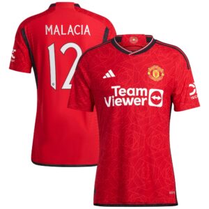 Manchester United Cup Home Authentic Shirt 2023-24 with Malacia 12 printing
