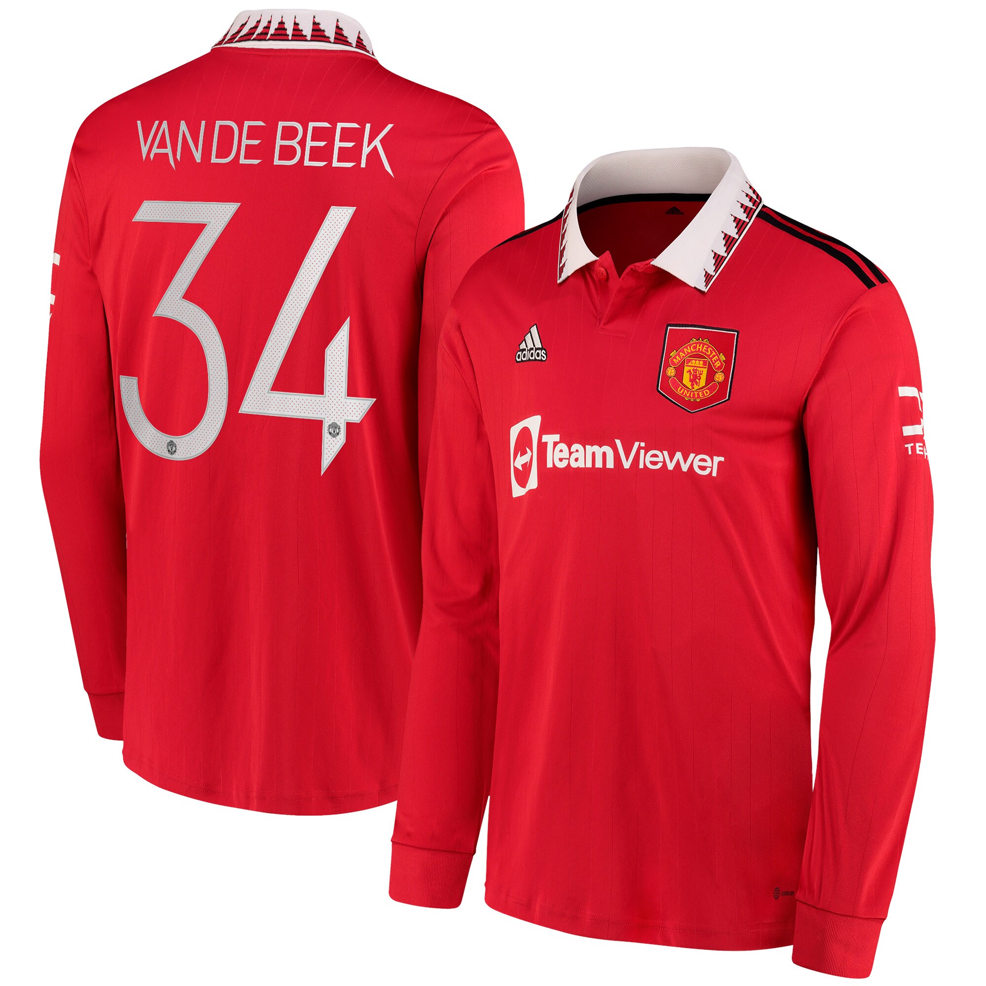 Manchester United Cup Home Shirt 2022-23 - Long Sleeve with Van De Beek 34 printing