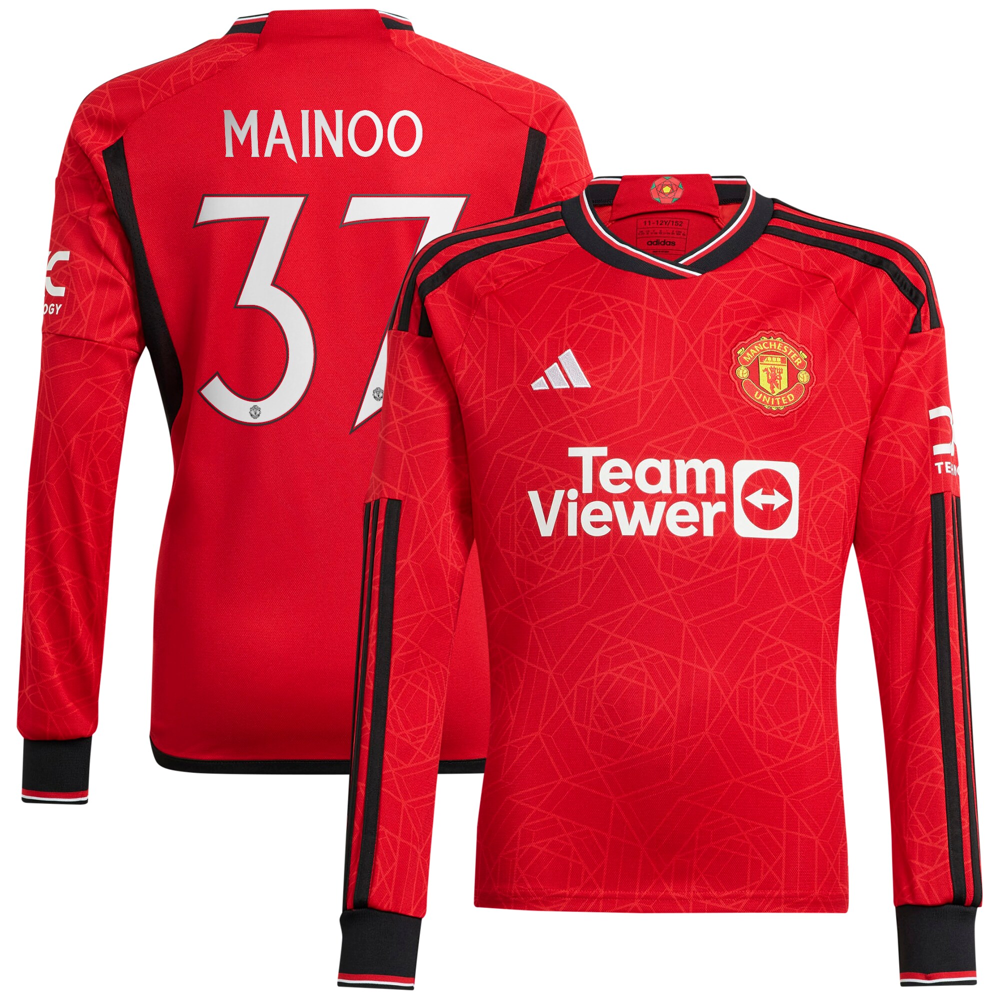 Manchester United Cup Home Shirt 2023-24 Long Sleeve with Mainoo 37 printing