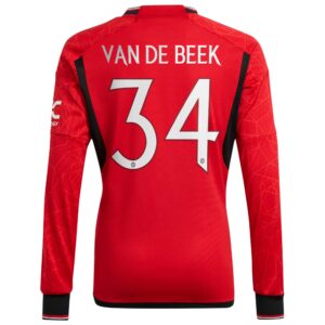 Manchester United Cup Home Shirt 2023-24 Long Sleeve with Van De Beek 34 printing
