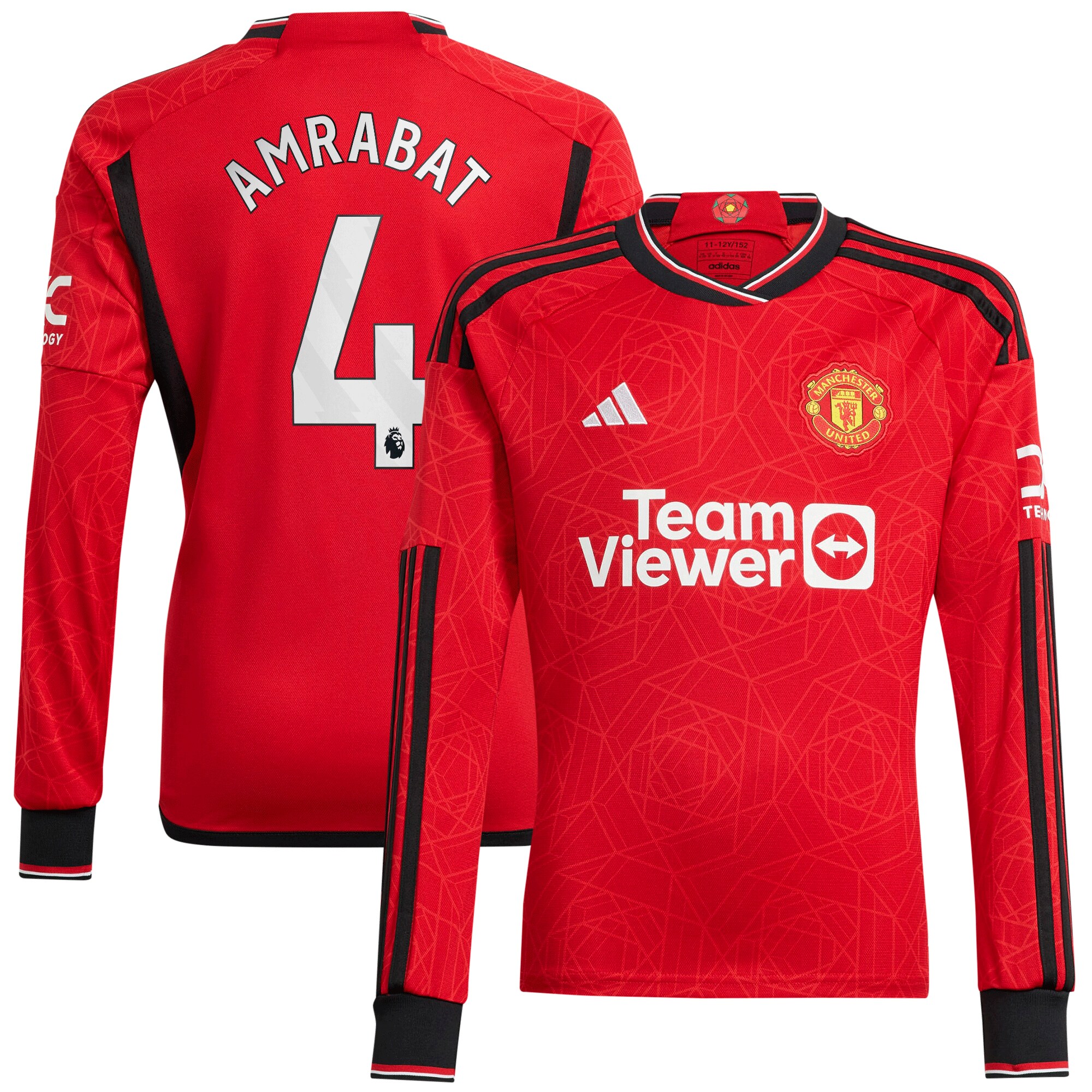 Manchester United EPL Home Shirt 2023-24 Long Sleeve with Amrabat 4 printing