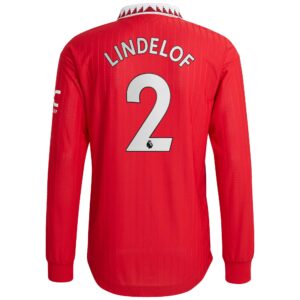 Manchester United Home Authentic Shirt 2022-23 - Long Sleeve with Lindelof 2 printing