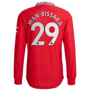 Manchester United Home Authentic Shirt 2022-23 - Long Sleeve with Wan-Bissaka 29 printing