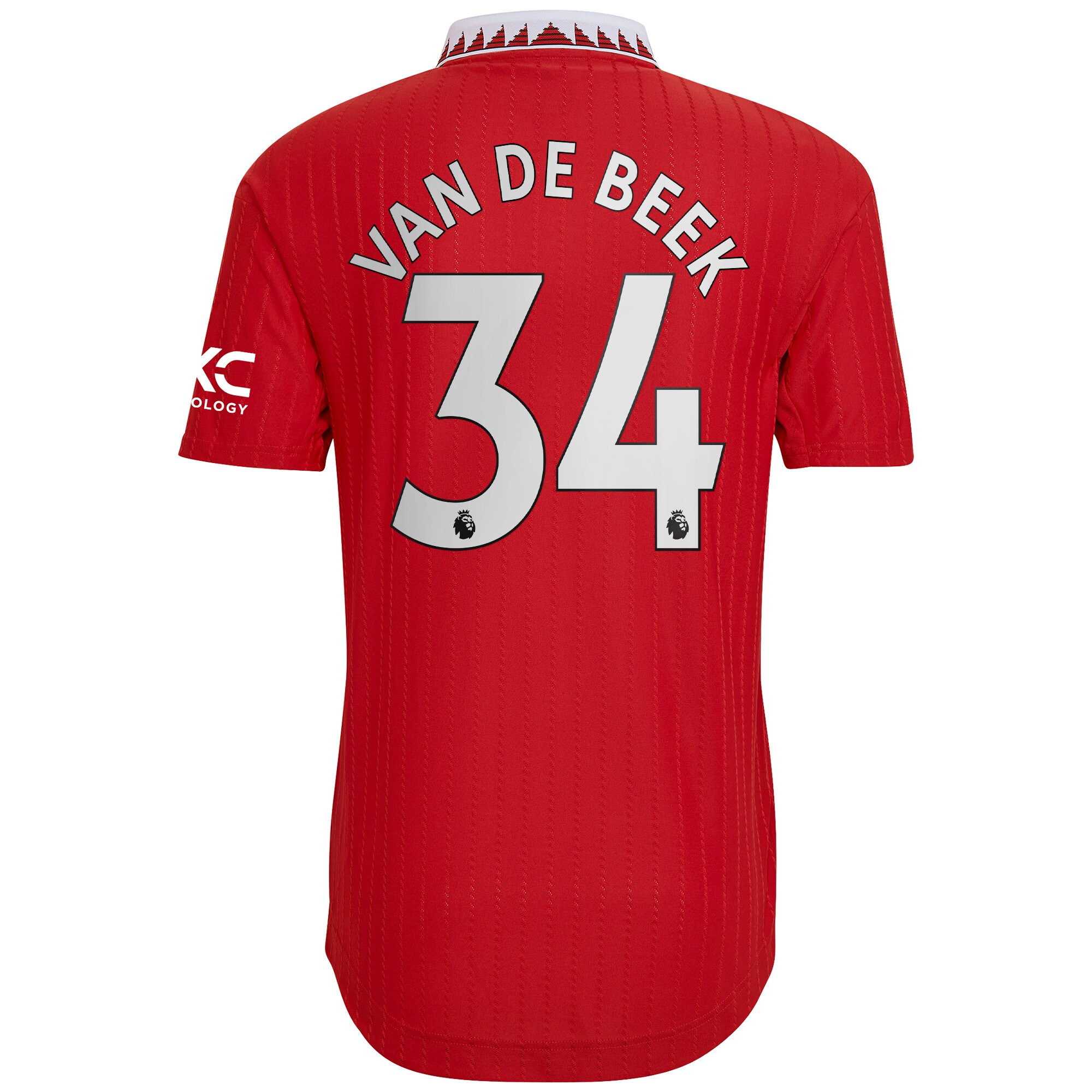 Manchester United Home Authentic Shirt 2022-2023 with Van De Beek 34 printing