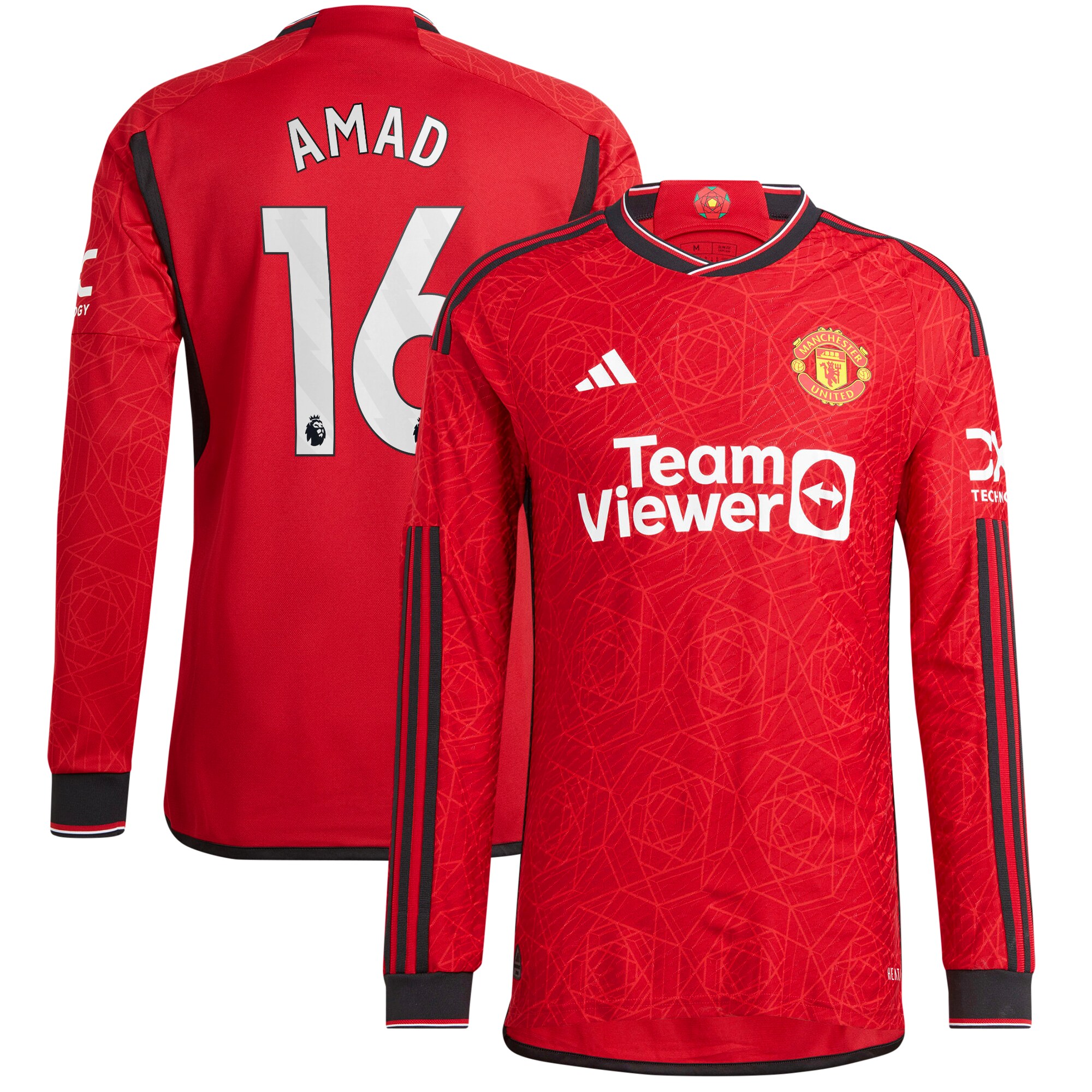 Manchester United Home Authentic Shirt 2023-24 Long Sleeve with Amad 16 printing