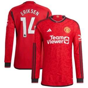 Manchester United Home Authentic Shirt 2023-24 Long Sleeve with Eriksen 14 printing