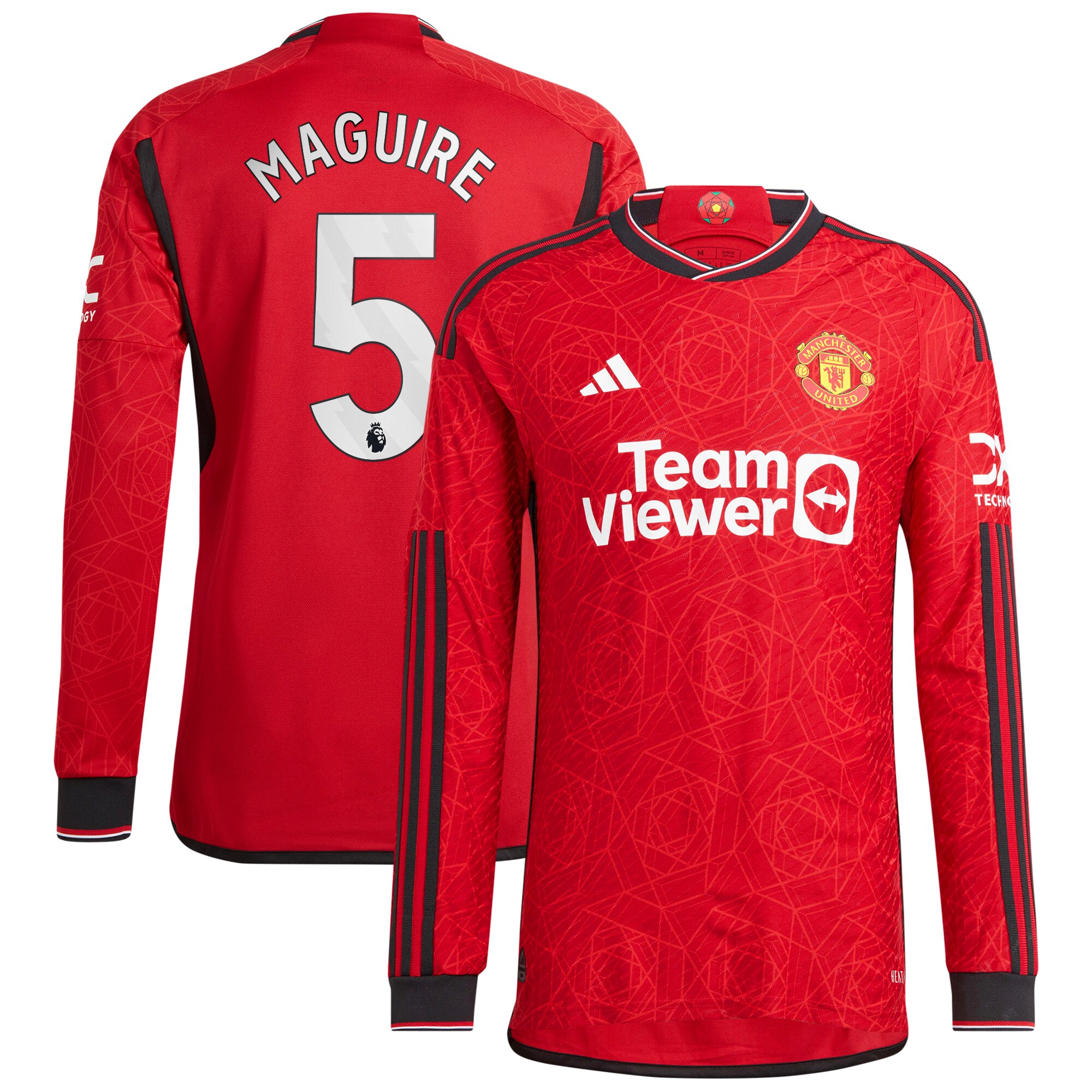 Manchester United Home Authentic Shirt 2023-24 Long Sleeve with Maguire 5 printing