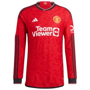 Manchester United Home Authentic Shirt 2023-24 Long Sleeve with Mainoo 37 printing