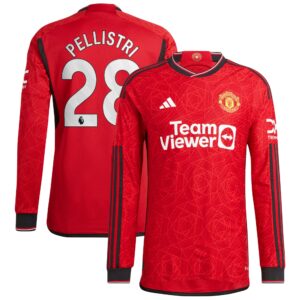 Manchester United Home Authentic Shirt 2023-24 Long Sleeve with Pellistri 28 printing