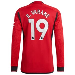 Manchester United Home Authentic Shirt 2023-24 Long Sleeve with R. Varane 19 printing