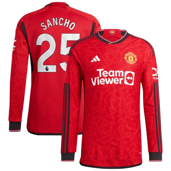 Manchester United Home Authentic Shirt 2023-24 Long Sleeve with Sancho 25 printing
