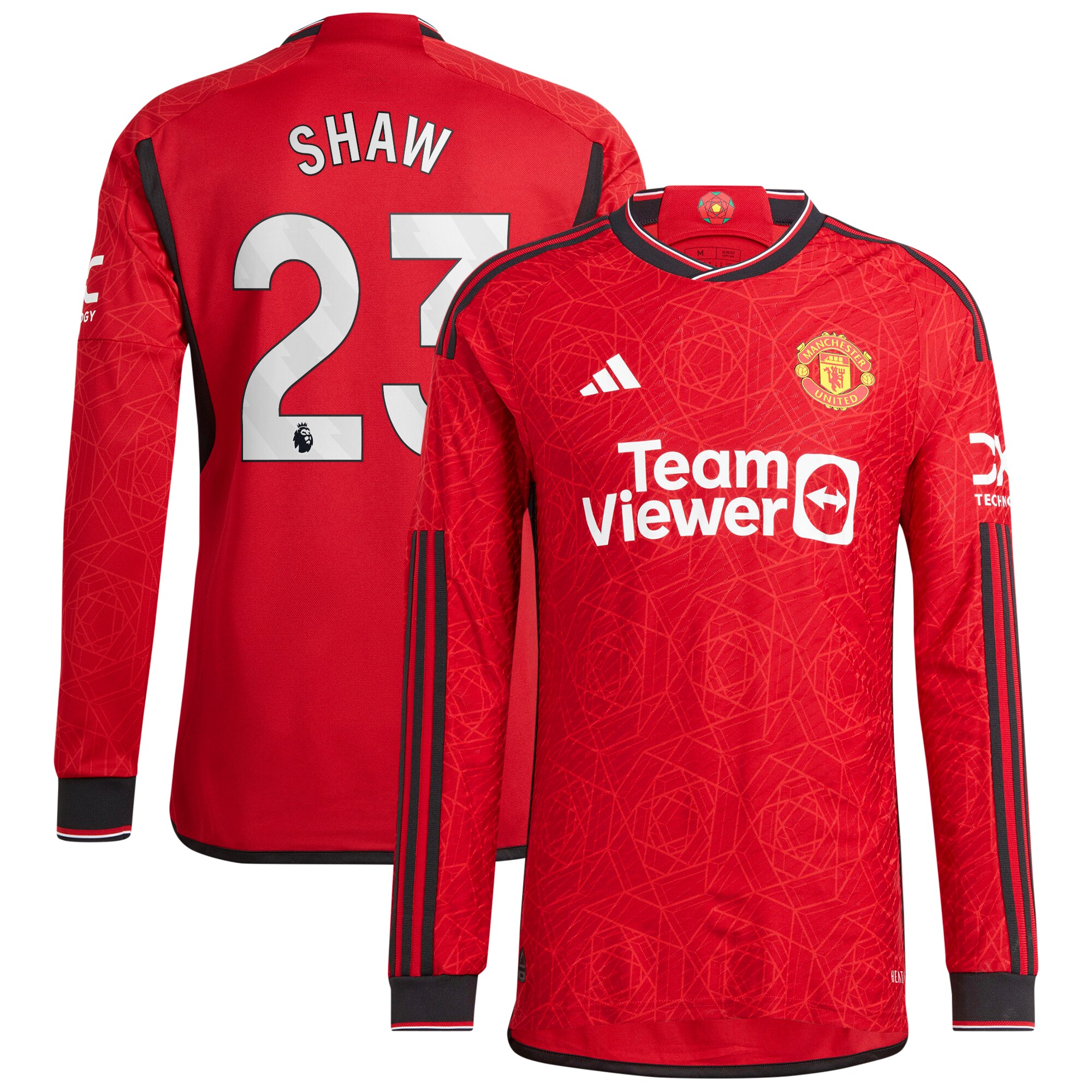 Manchester United Home Authentic Shirt 2023-24 Long Sleeve with Shaw 23 printing