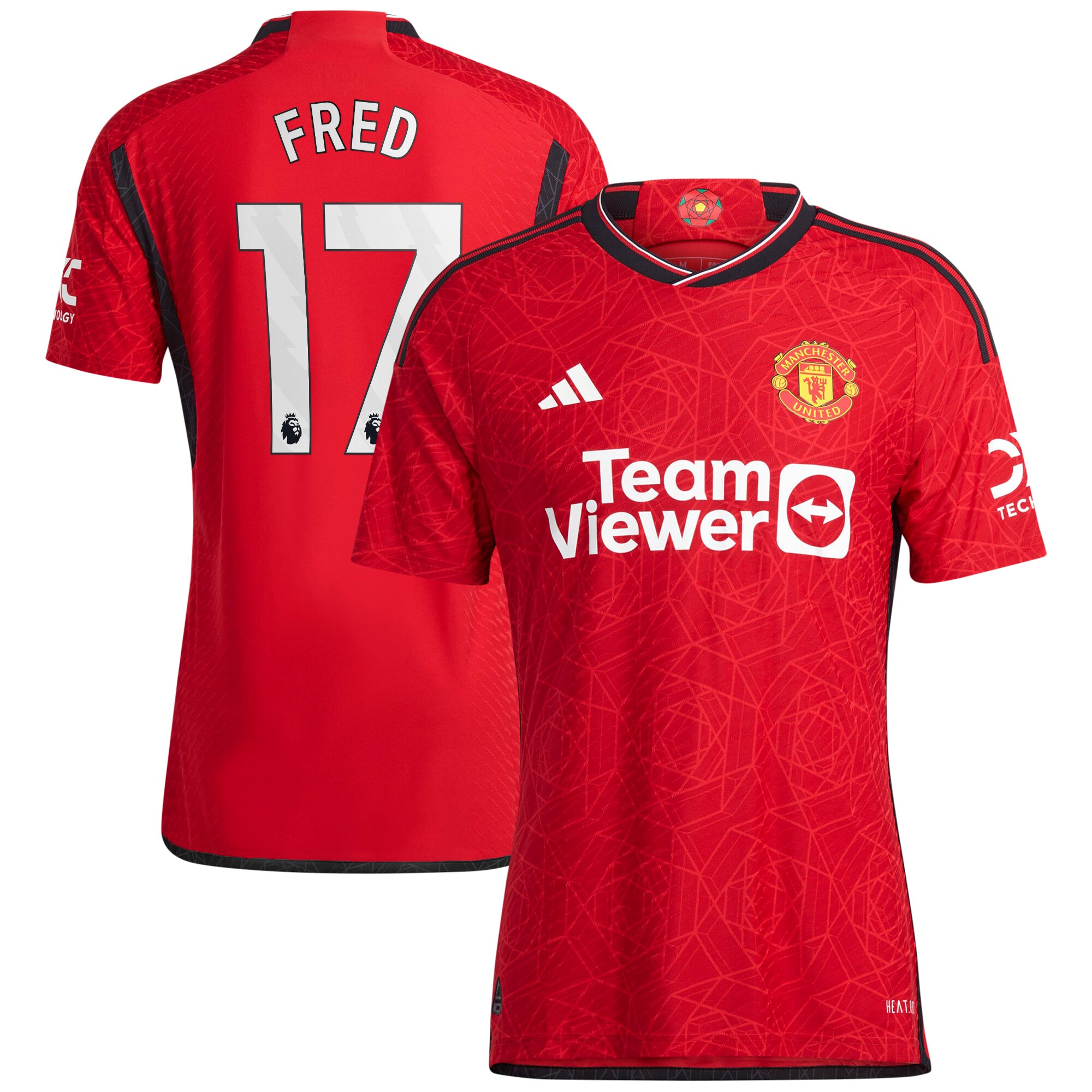 Manchester United Home Authentic Shirt 2023-24 with Fred 17 printing