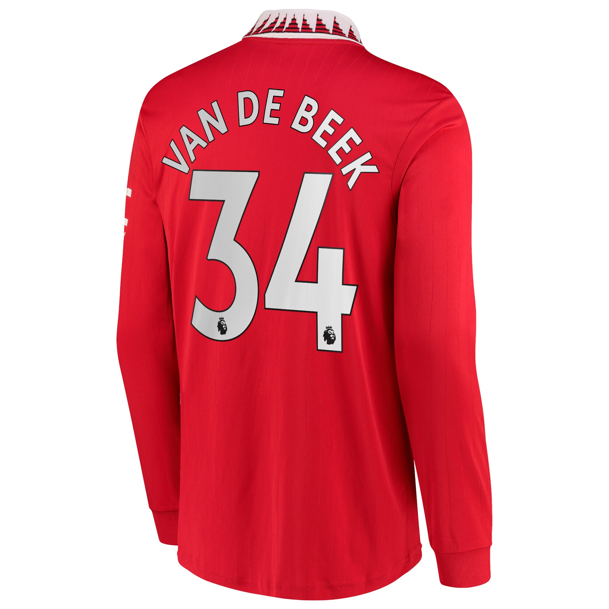Manchester United Home Shirt 2022-23 - Long Sleeve with Van De Beek 34 printing