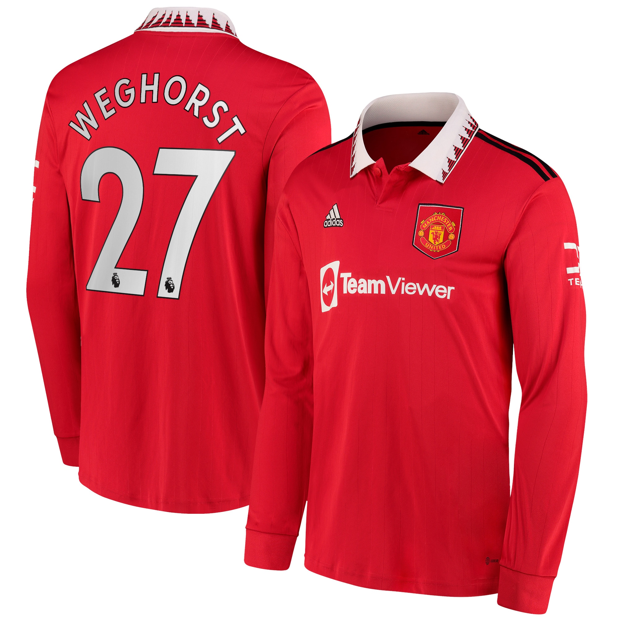 Manchester United Home Shirt 2022-23 - Long Sleeve with Weghorst 27 printing