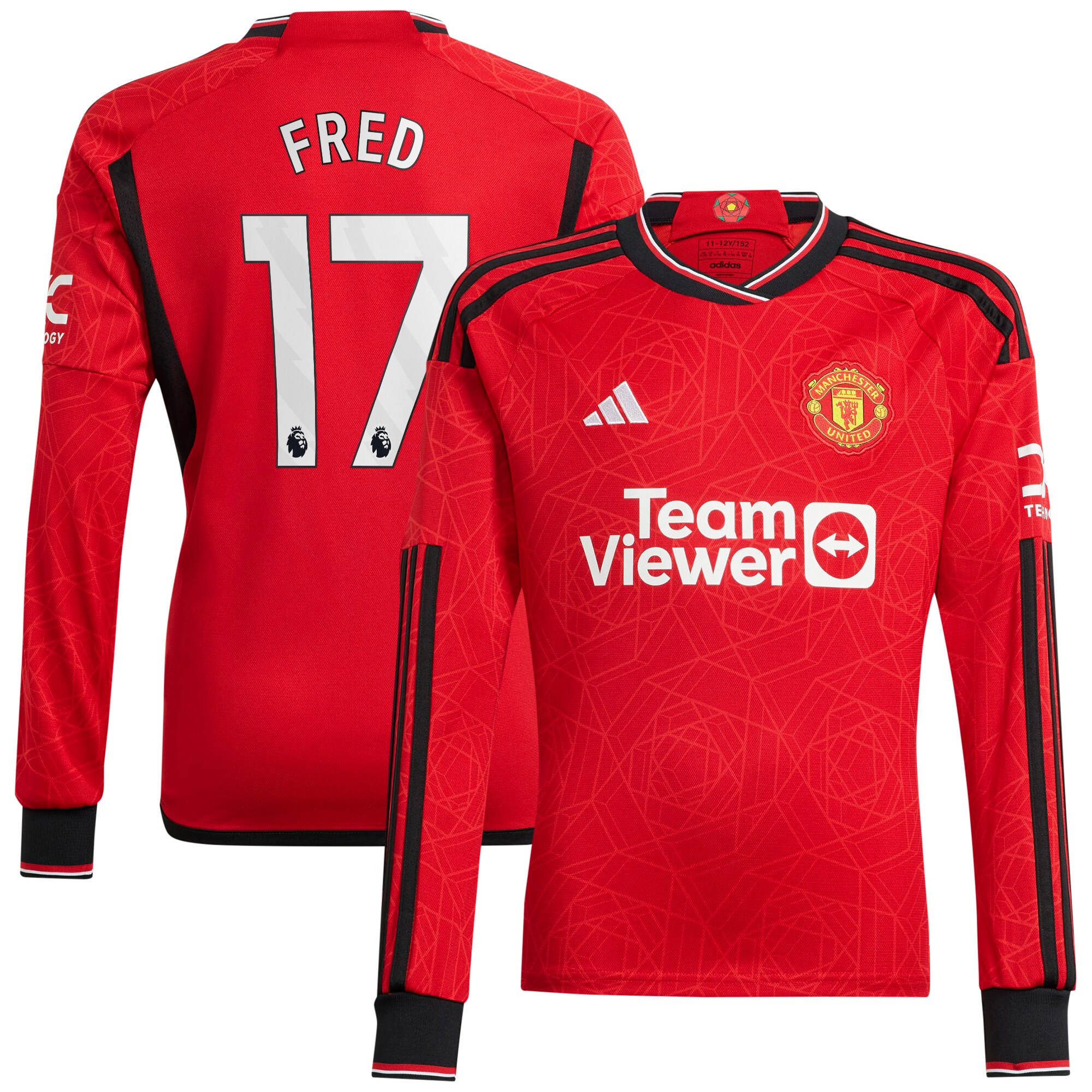 Manchester United Home Shirt 2023-24 Long Sleeve with Fred 17 printing