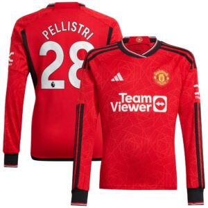 Manchester United Home Shirt 2023-24 Long Sleeve with Pellistri 28 printing