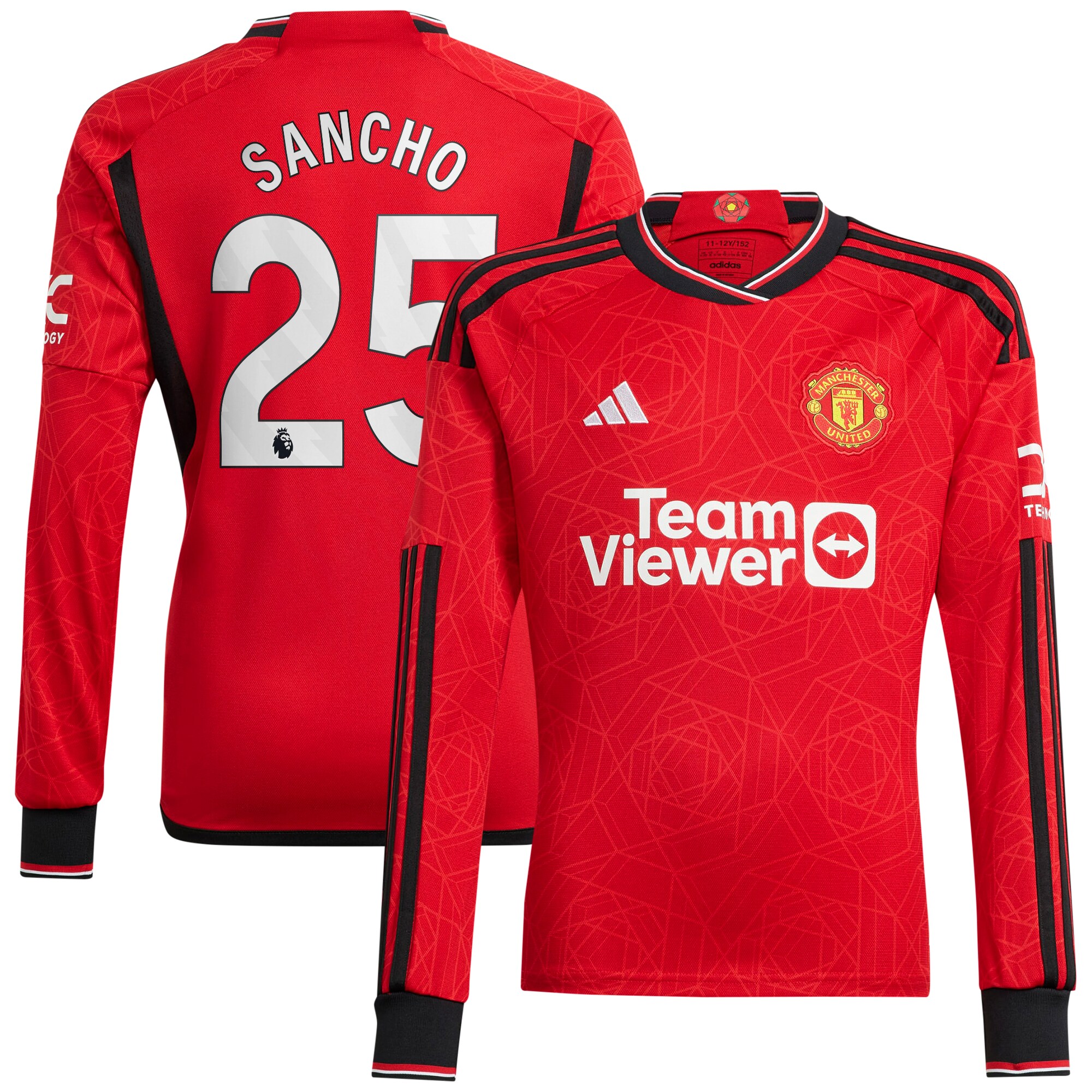 Manchester United Home Shirt 2023-24 Long Sleeve with Sancho 25 printing
