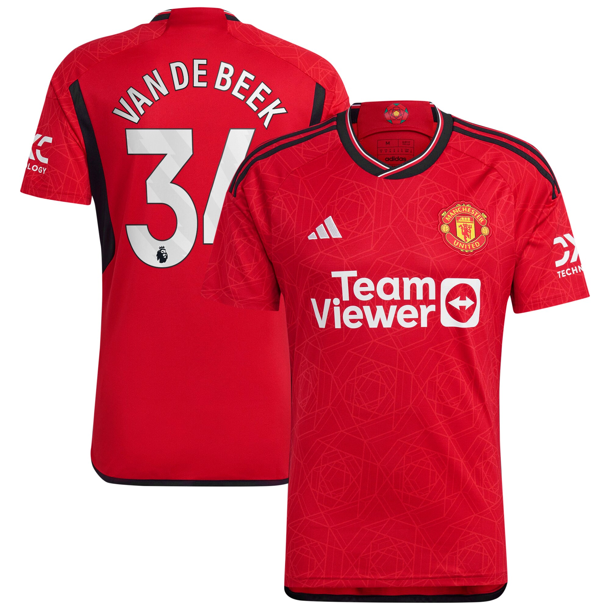 Manchester United Home Shirt 2023-24 with Van De Beek 34 printing