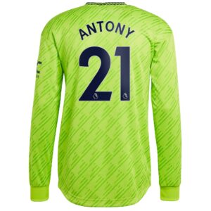 Manchester United Third Authentic Shirt 2022-23 - Long Sleeve with Antony 21 printing