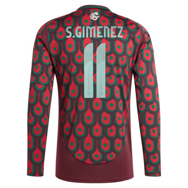 Santiago Giménez Mexico National Team 2024 Home Player Long Sleeve Jersey - Burgundy