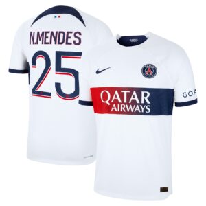 Paris Saint-Germain Away Dri Fit Adv Match Shirt 2023-24 with N.Mendes 25 printing