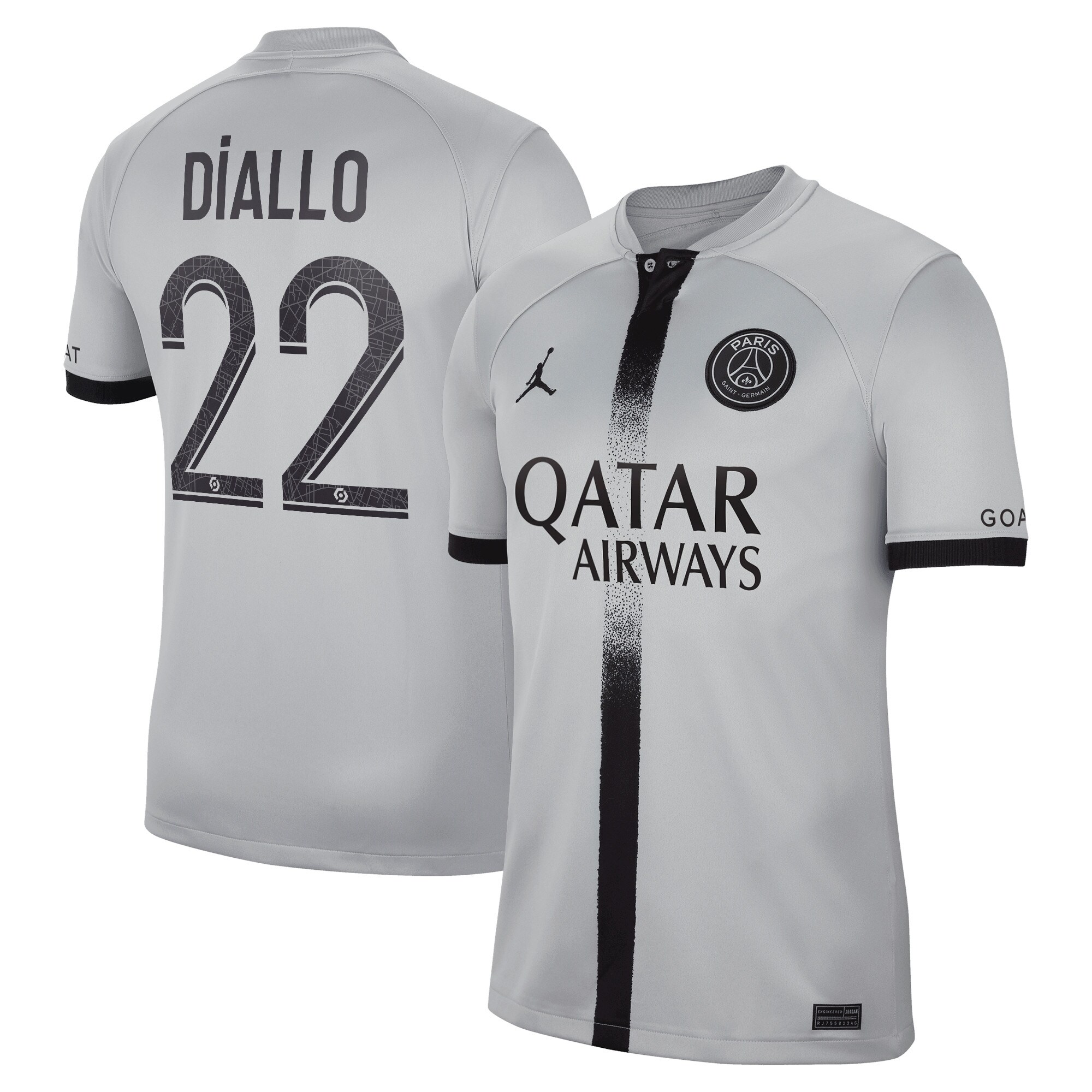 Paris Saint-Germain Away Stadium Shirt 2022-23 with Diallo 22 printing