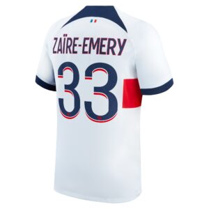 Paris Saint-Germain Away Stadium Shirt 2023-24 with Zaïre-Emery 33 printing