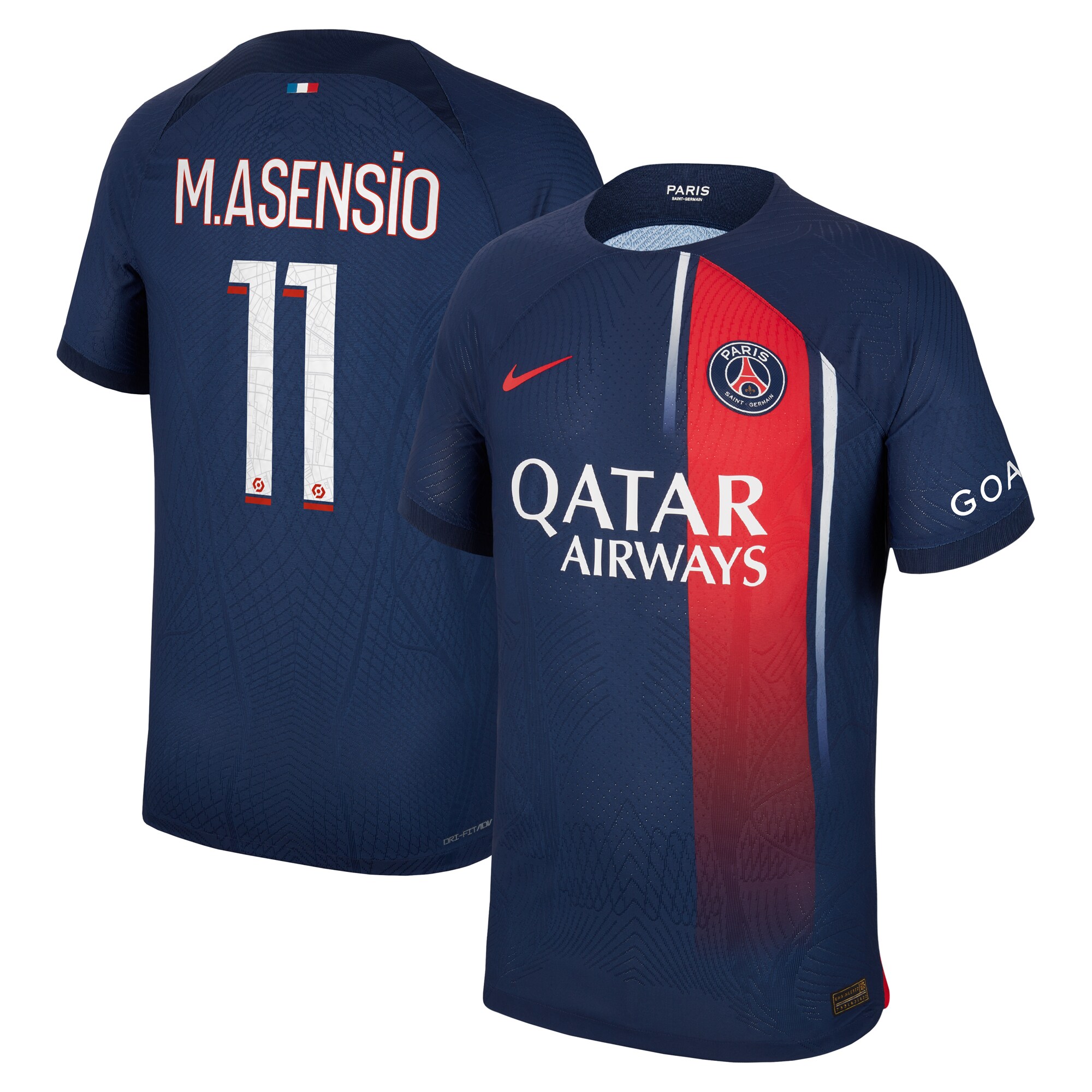 Paris Saint-Germain Home Dri Fit Adv Match Shirt 2023-24 with M.Asensio 11 printing