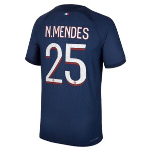 Paris Saint-Germain Home Dri Fit Adv Match Shirt 2023-24 with N.Mendes 25 printing