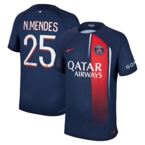 Paris Saint-Germain Home Dri Fit Adv Match Shirt 2023-24 with N.Mendes 25 printing