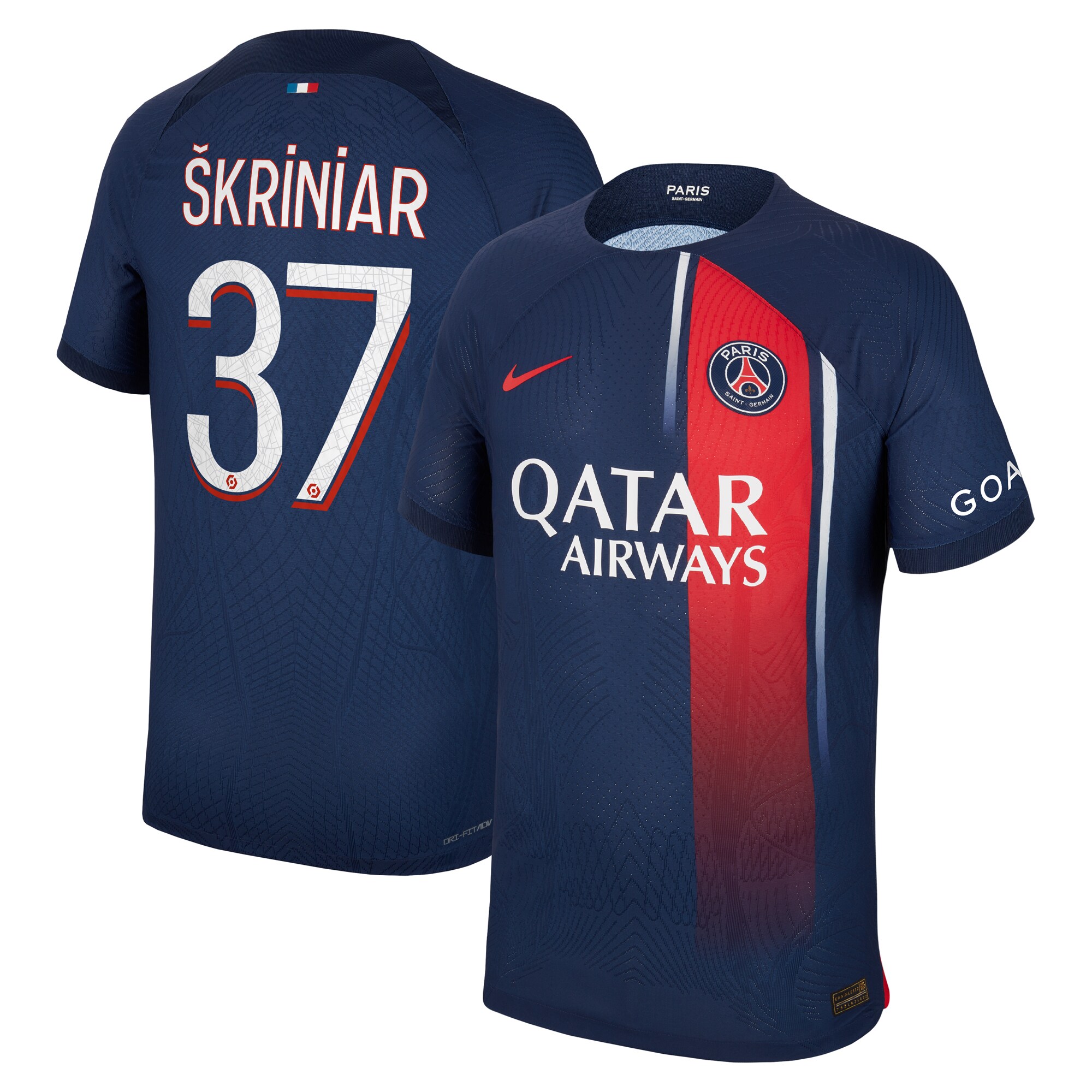 Paris Saint-Germain Home Dri Fit Adv Match Shirt 2023-24 with Škriniar 37 printing