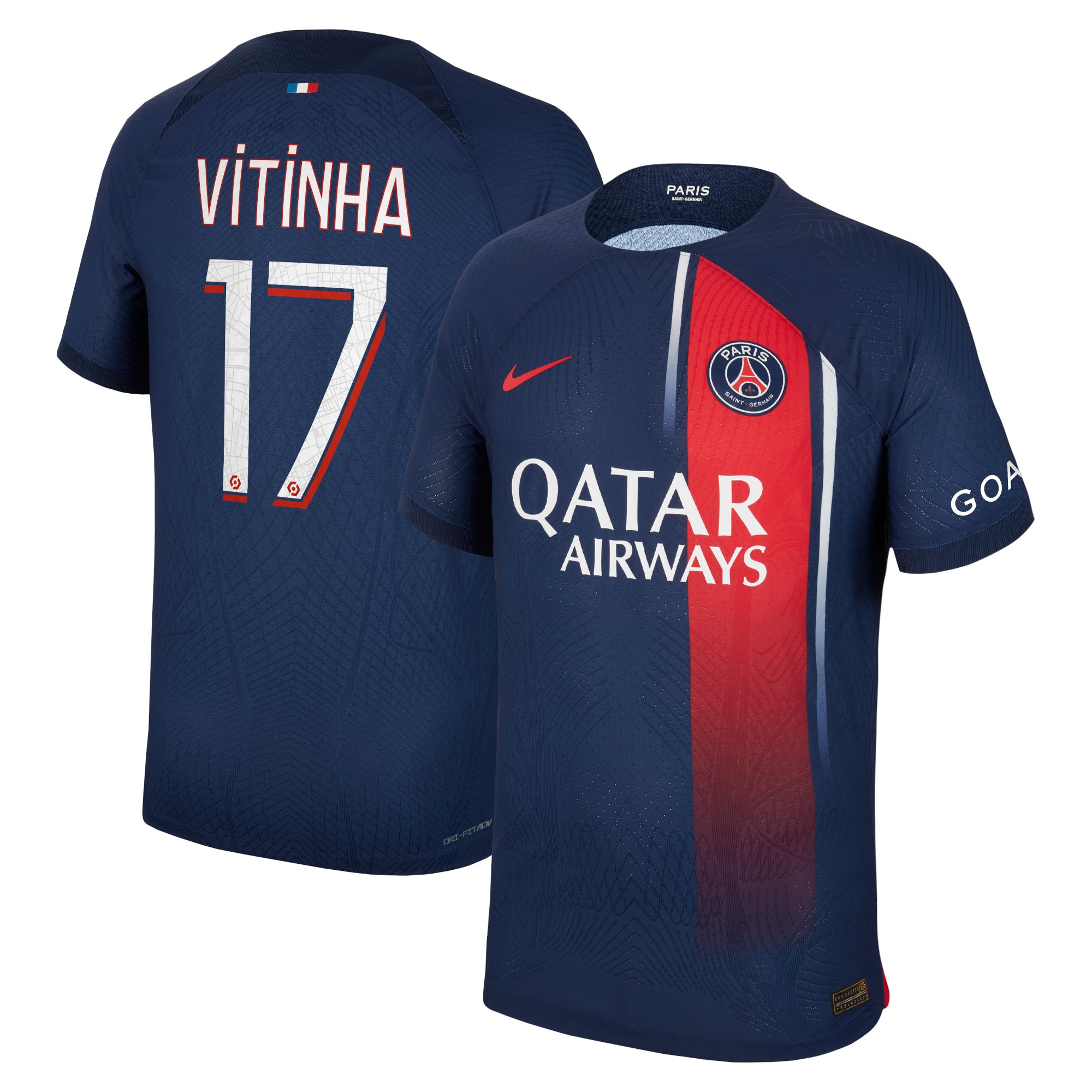 Paris Saint-Germain Home Dri Fit Adv Match Shirt 2023-24 with Vitinha 17 printing