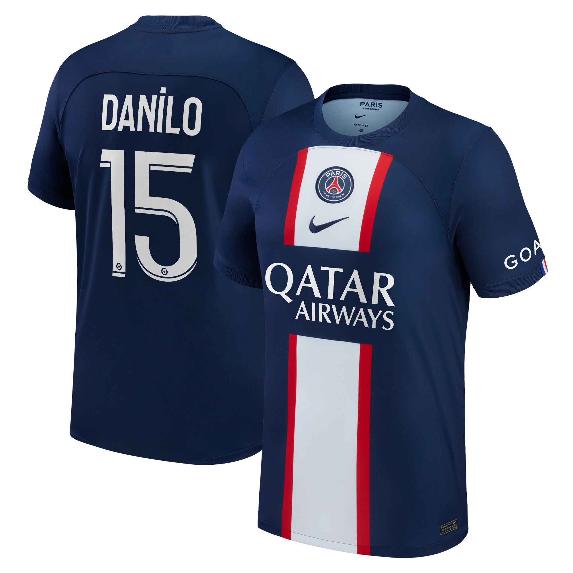 Paris Saint-Germain Home Stadium Shirt 2022-23 with Danilo 15 printing