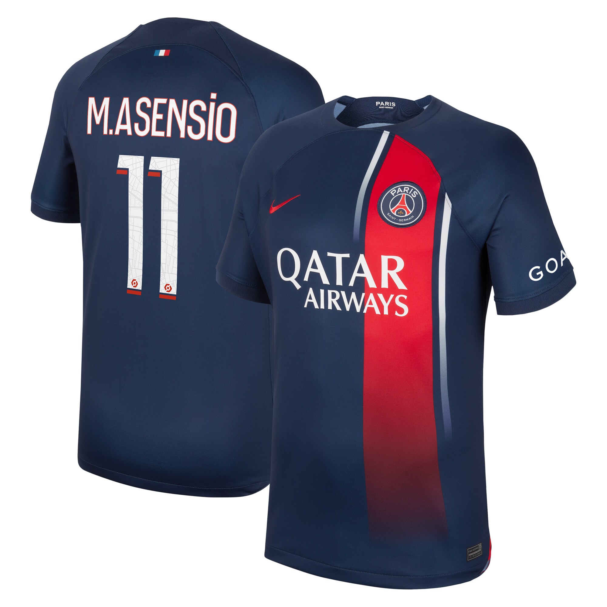 Paris Saint-Germain Home Stadium Shirt 2023-24 with M.Asensio 11 printing