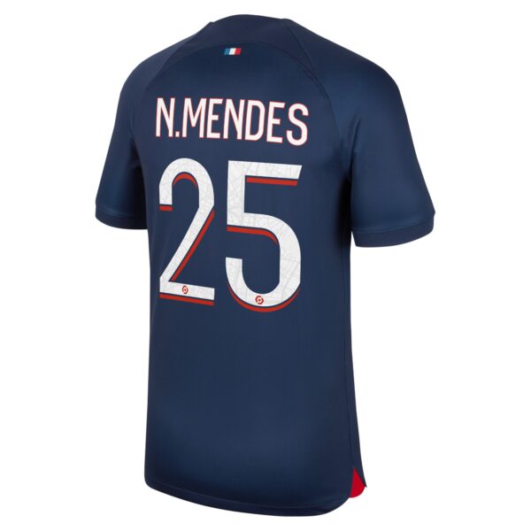 Paris Saint-Germain Home Stadium Shirt 2023-24 with N.Mendes 25 printing