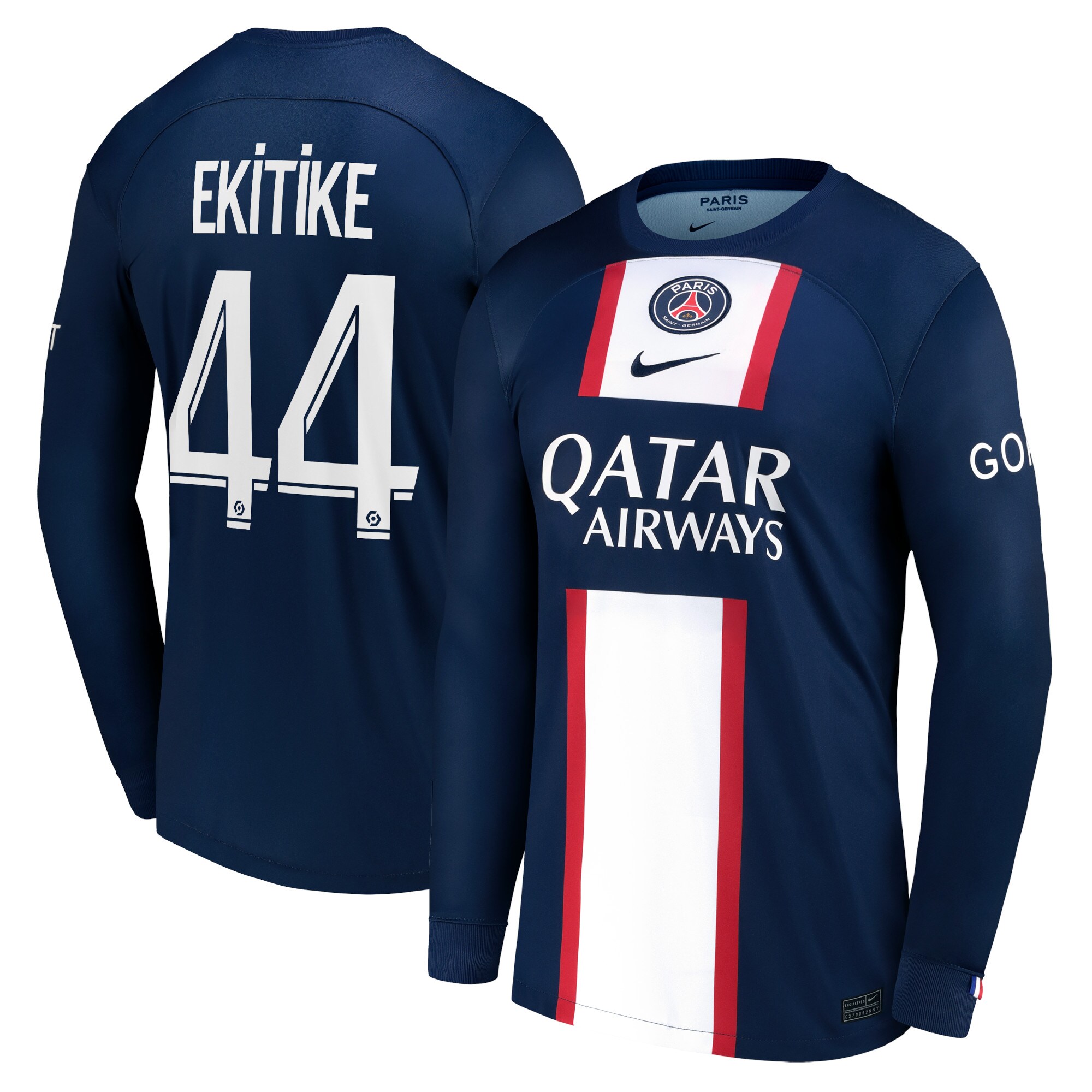 Paris Saint-Germain Home Stadium Shirt Long Sleeve 2022-23 with Ekitike 44 printing