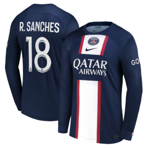 Paris Saint-Germain Home Stadium Shirt Long Sleeve 2022-23 with R.Sanches 18 printing