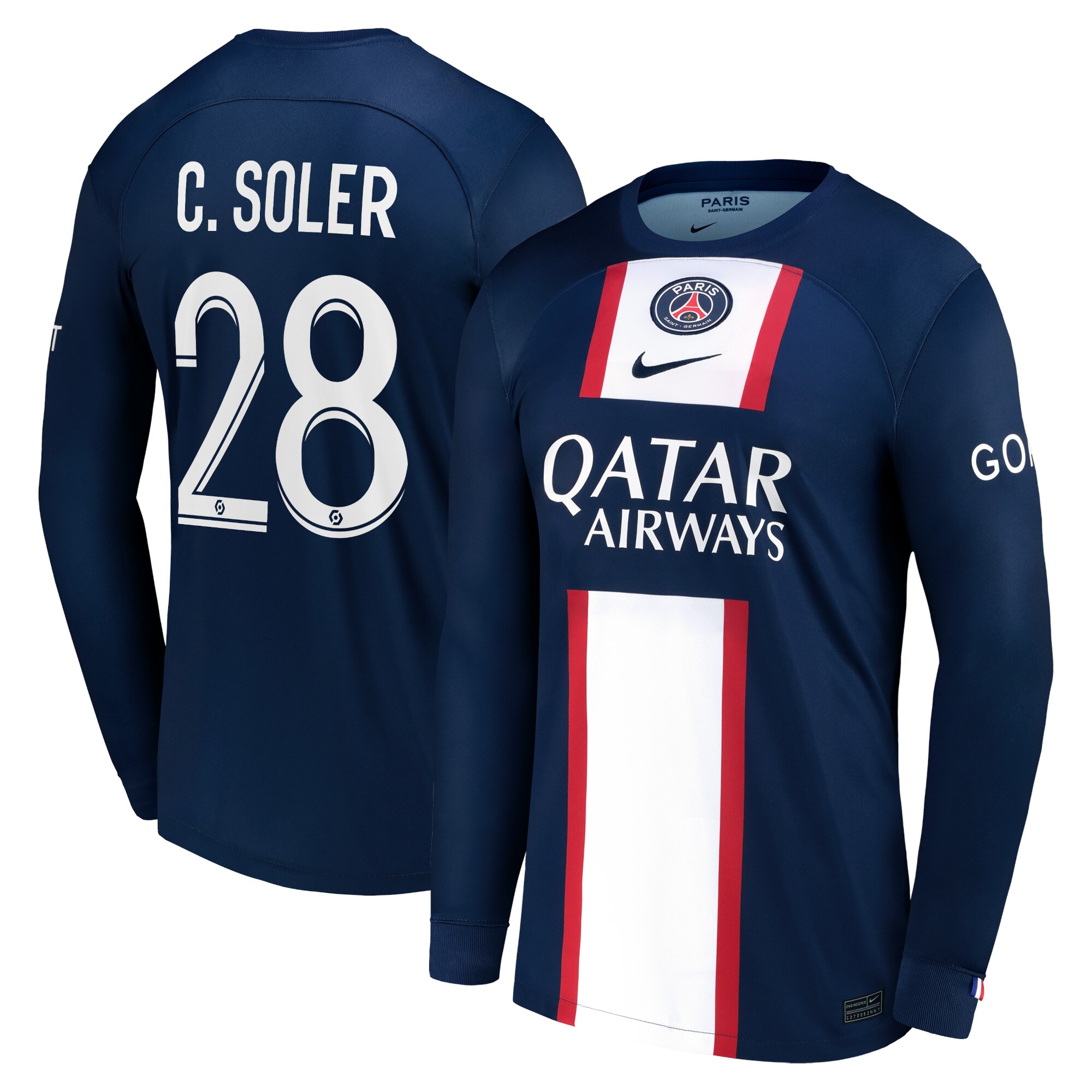 Paris Saint-Germain Home Stadium Shirt Long Sleeve 2022-23 with Soler 28 printing