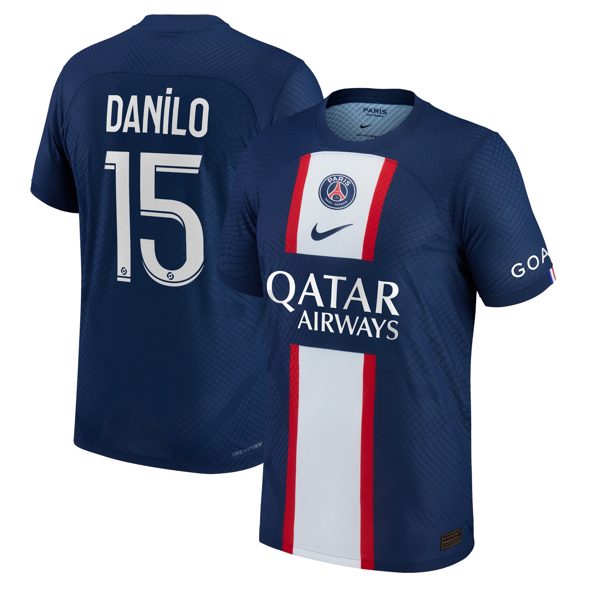 Paris Saint-Germain Home Vapor Match Shirt 2022-23 with Danilo 15 printing